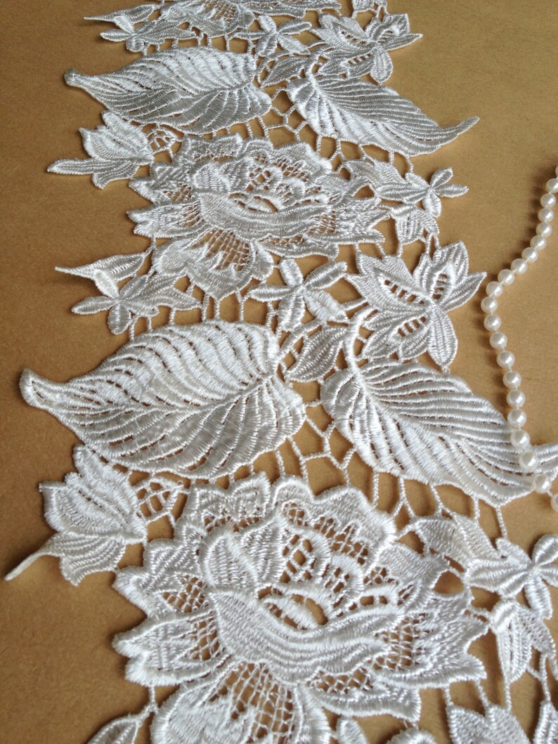 Exquisite White Lace Rose Embroidered Lace Trim Wedding Fabric 6.69 Inches Wide image 4