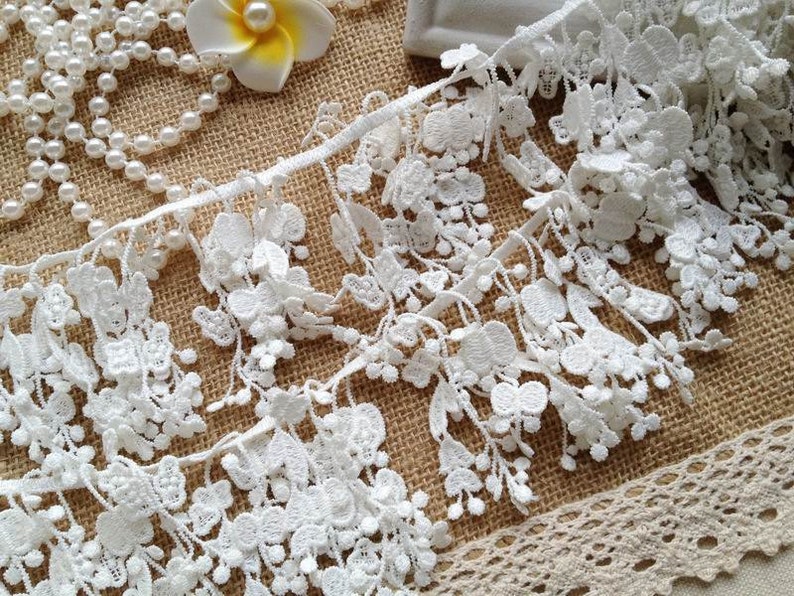 White Venice Lace Trim Super Exquisite Fringe Lace Wedding Bridal Bracelet Jewelry Design 1 Yard image 2