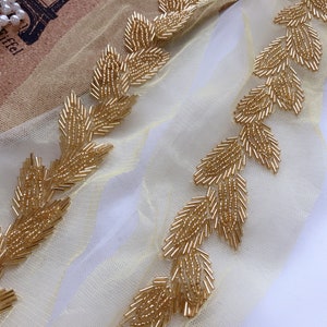 Beaded Trim Gold Beaded Leaf Applique Wedding Sash Trim for bridesmaid sash bridal belt Accessories