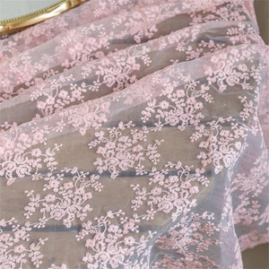 プロムドレス、女児用スカート、コスチュームデザイン用のピンクのコットン刺繍オーガンザ花柄生地