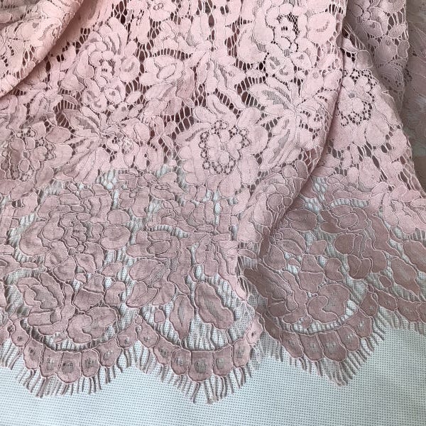 Vintage Pink Bridal Wedding Corded Eyelash Fabric Scalloped Lace Fabric for Gowns, Bridesmaids, Girl Dress