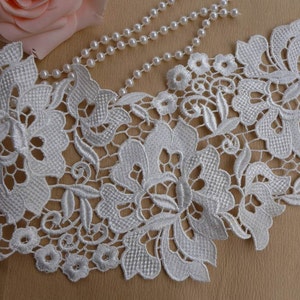 White Lace Trim with Rose design, Chic Venise Lace Fabric Trims, Wedding Gown Supplies, Fashion Design, Jewelry Supply