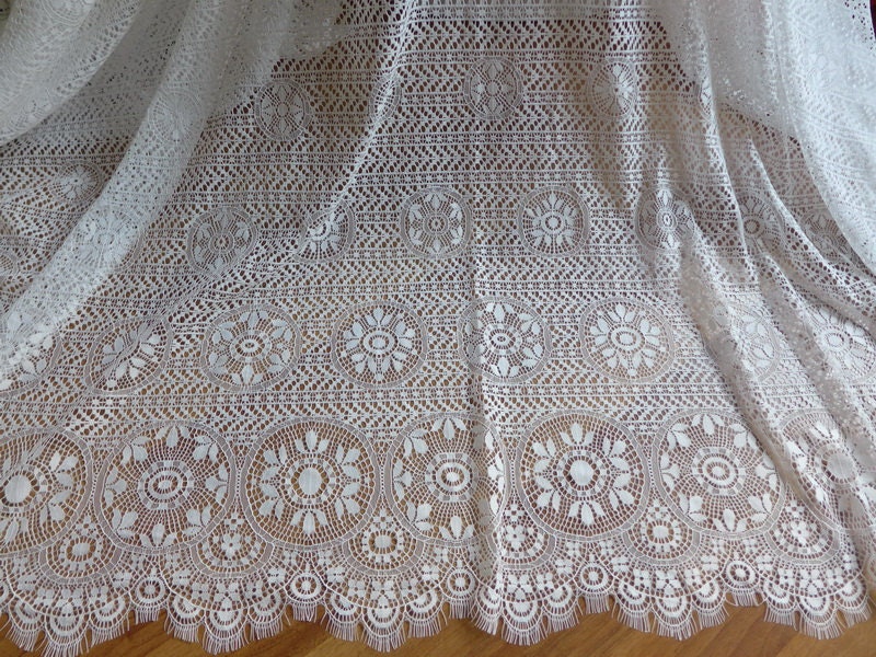 Unusual Circle Lace Fabric White Chantilly Gown Fabric | Etsy