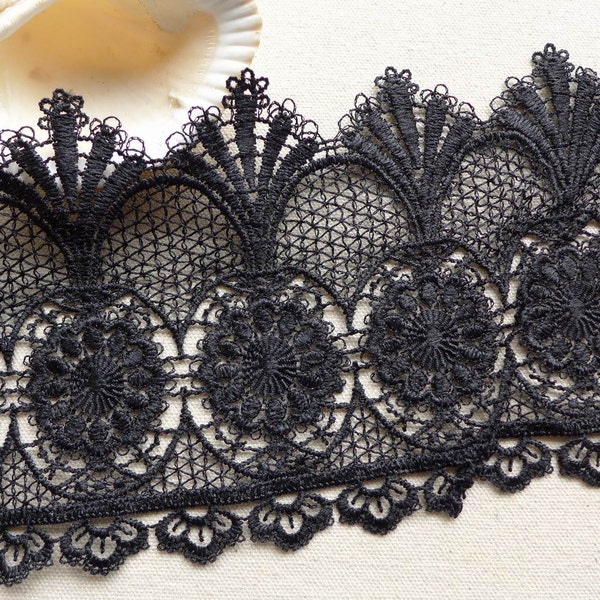 Vintage Venise Lace Fabric, Chic Black Lace Trim with Pineapple pattern for Home Decor Costume Supplies