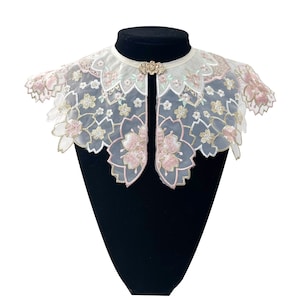 Bunte Spitzenkragen, Sakura Design Kragen, Organza Kragen Applikation, Spitzenkragen Hemd Accessoires