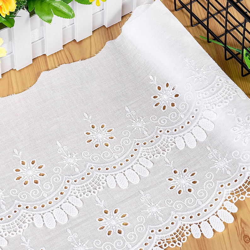 Off White Floral Cotton Eyelet Embroidered Lace Trim for - Etsy