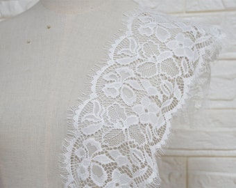 5.51" wide 3 yards Long Chantilly French Lace Trim in white for Bridal Veils, Sleeve Edge, Lingerie