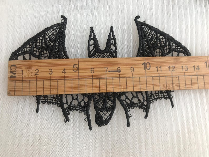 Black / Off White Lace Bat Guipure Embroidered Lace Applique for Halloween Decoration, Wall Accent, Cosplay Costume Sewing Supplies image 10