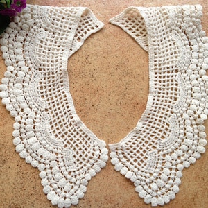 Beige Embroidery Cotton Lace Trim Collar Wave Lace Collar