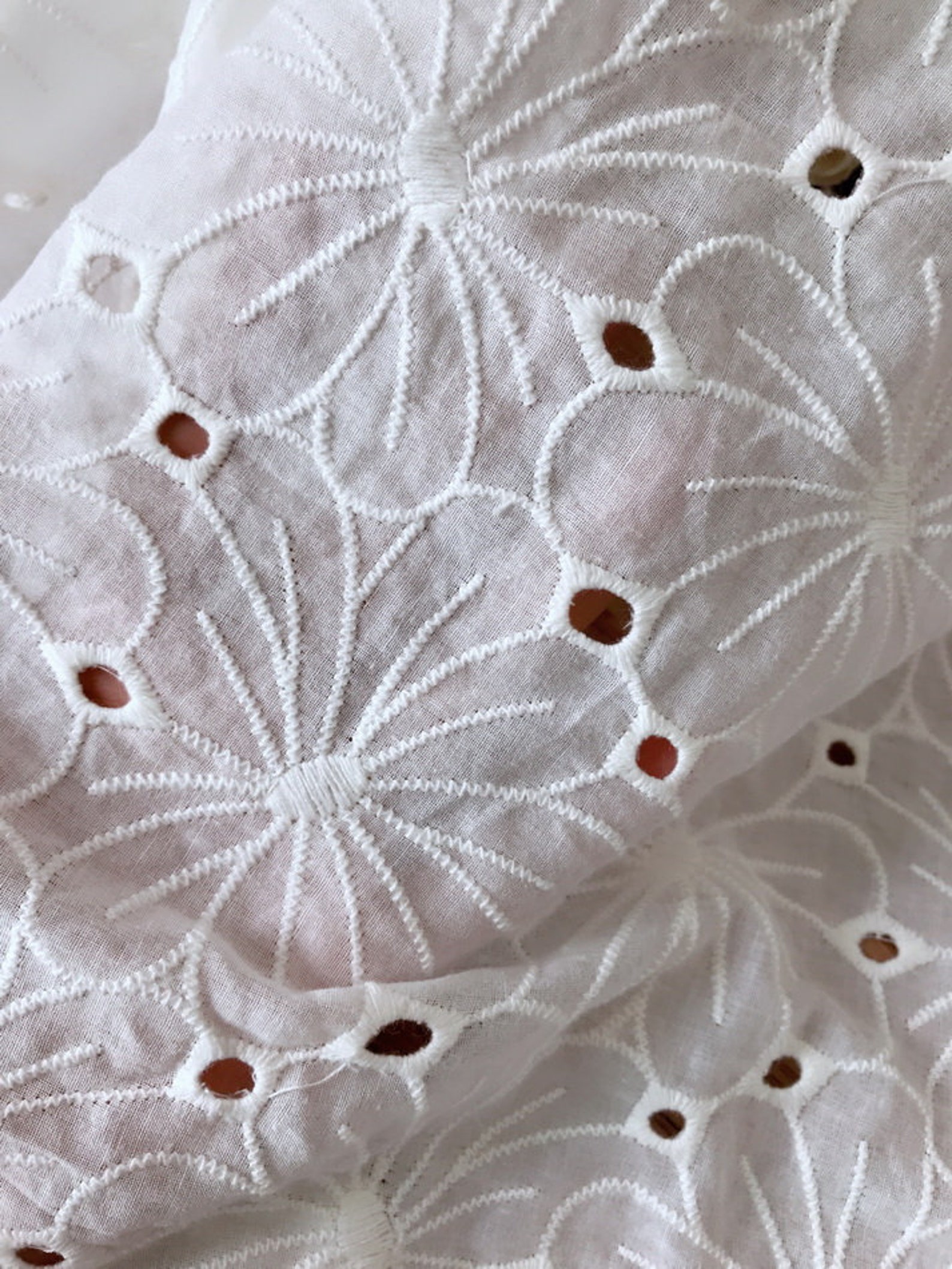 Cotton Eyelet Fabric Delicate flower fabric by the yard Off Etsy