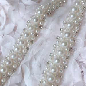 Ivory Beaded Trim, Beaded Sash Trim, Wedding Belt Lace, Gowns Sashes Trim
