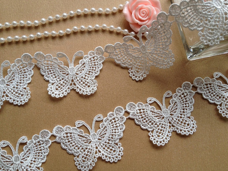 2Pcs Butterfly Lace Trim Sequin Beaded Applique White Butterflies Embroidered Sew Patches Embroidery Iron Repair Appliques Bulk Sewing Making Clothes