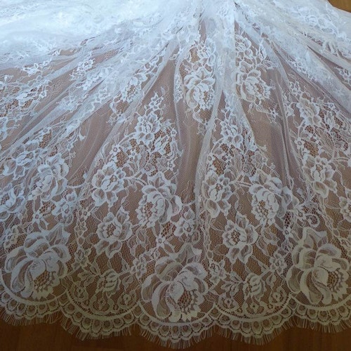 White Wedding Fabric Retro Eyelash Floral Lace Fabric Etsy