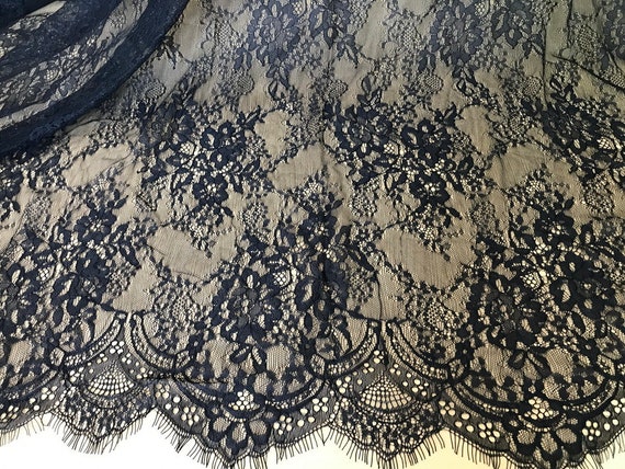 Black French Chantilly Lace Fabric Elegant Floral Dress Fabric | Etsy