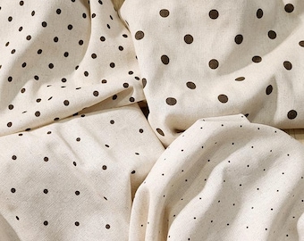 Tela de lino y algodón con estampado de lunares, 137 cm de ancho, tela de lunares negros pequeños y grandes, tela de lino infantil