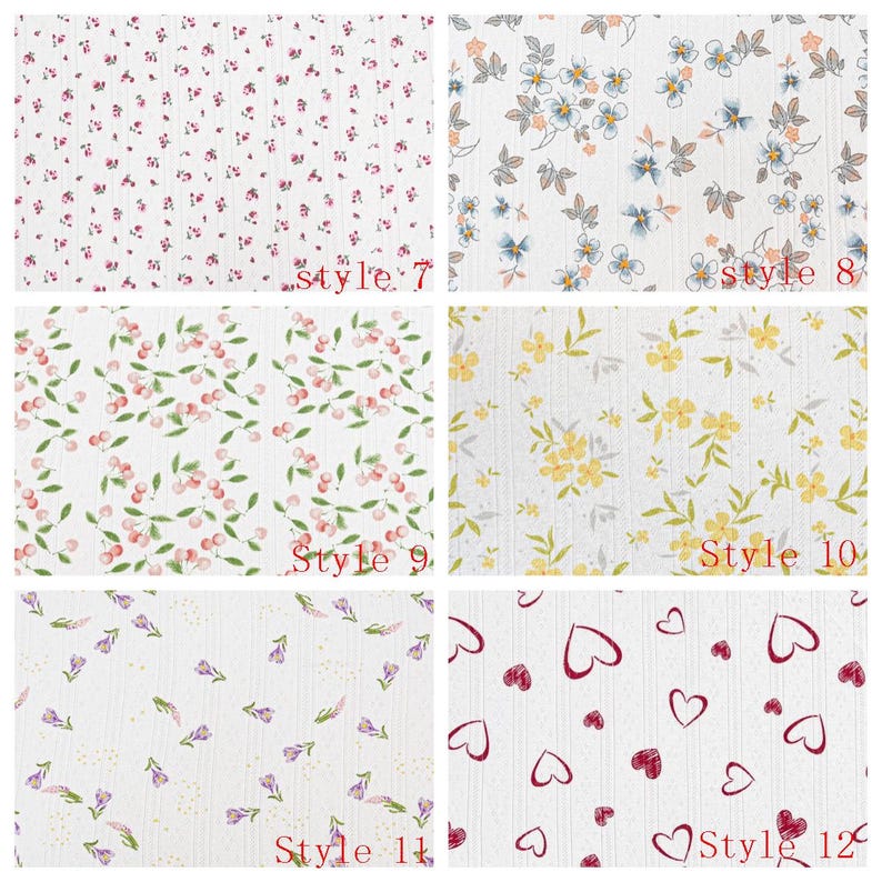 54 Styles-Cotton Pointelle Knit Fabric, Summer Jersey Knit Breathable Babywear, Tops, Pajamas, Floral Animal Bow Dot Heart Printed Cotton image 5