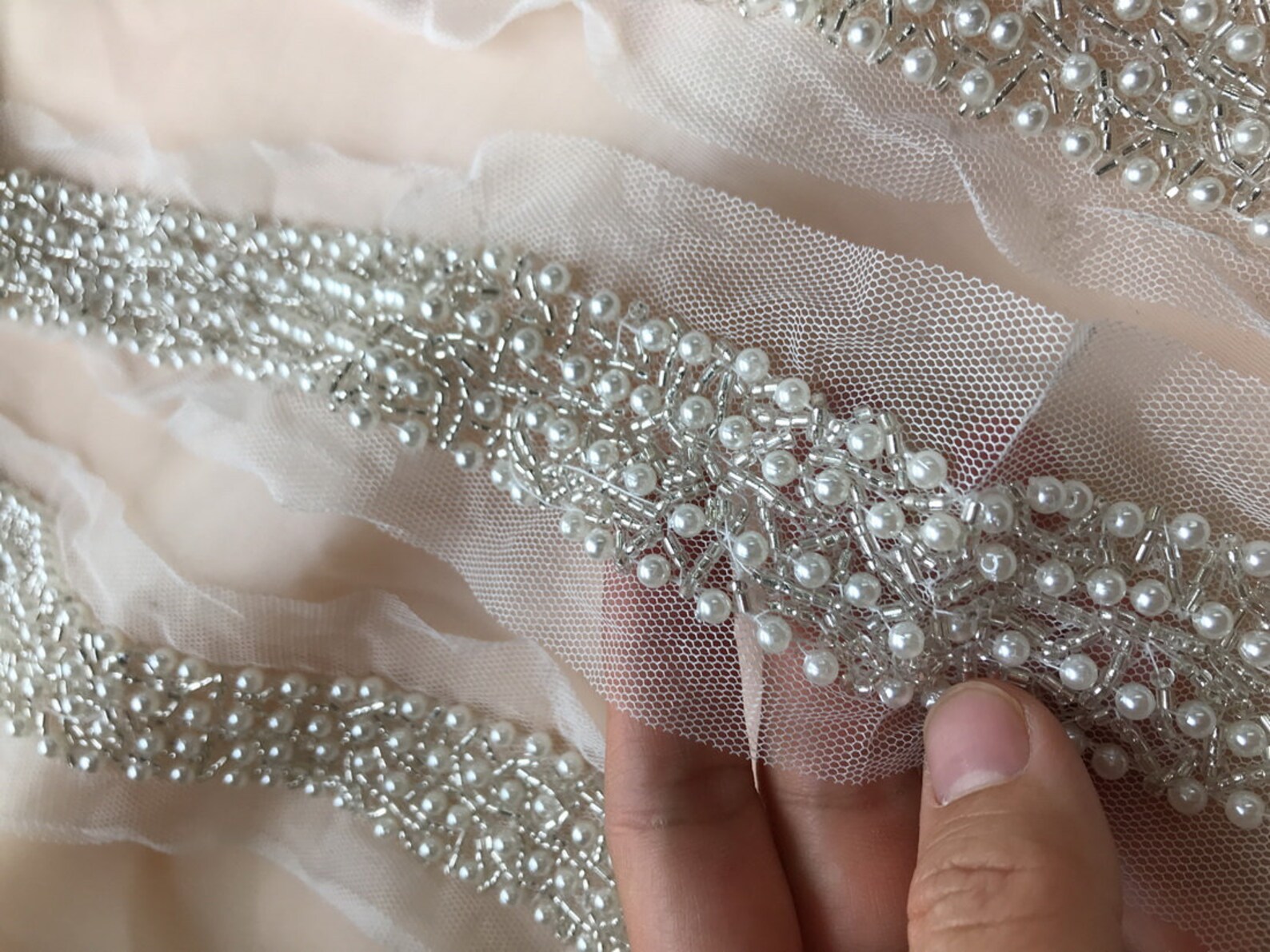 Beaded Trim Bridal Pearl Applique Ivory Beaded Lace Trim Etsy