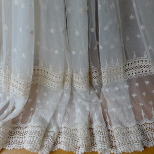 Vintage Style Crochet Lace Fabric, Beige Tulle Flower Trim Fabric, Wedding Dress Fabric, Curtain Lace Fabric