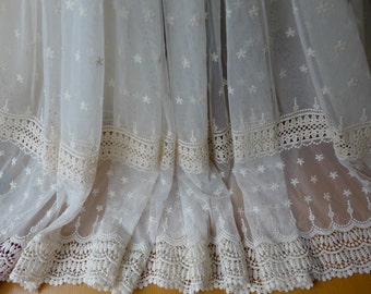 Tela de encaje de ganchillo estilo vintage, tela con ribete de flores de tul beige, tela para vestidos de novia, tela de encaje para cortinas