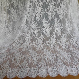 White Chantilly Lace Fabric Beautiful Roses Floral Wedding Fabric Unique Bridal Lace Fabric By The Yard image 1
