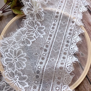 White Chantilly Lace Trim for Bridal Veils, Lace Robe, Wedding Table Runner