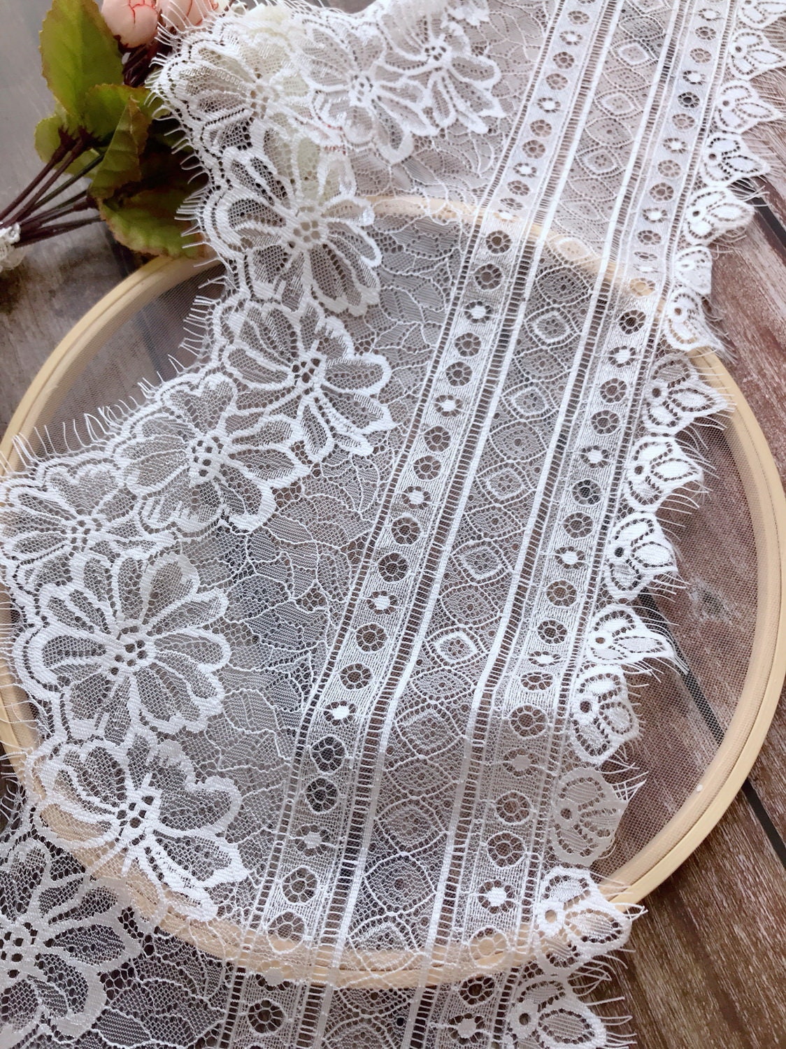 White Chantilly Lace Trim for Bridal Veils, Lace Robe, Wedding Table Runner  -  Israel