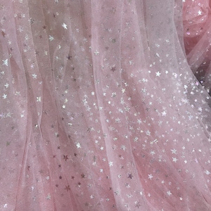 Pink Tulle Fabric Colorful Stars Pattern Lace Fabric for Party Dress ...