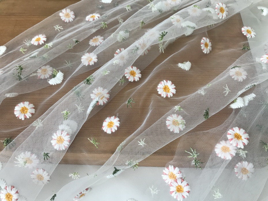 59x35 Tulle Fabric Daisy Flower Mesh for DIY Dress Costume Design  Accessories
