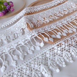 Cotton Lace 2 Yards, Off white Fringe Tassels Lace for Lace choker, Bridal necklace, Tassel earrings