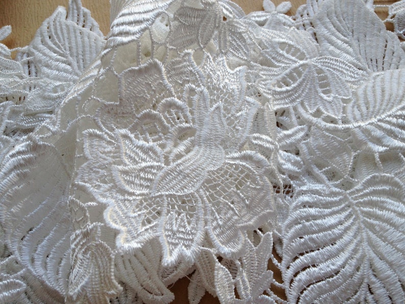 Exquisite White Lace Rose Embroidered Lace Trim Wedding Fabric 6.69 Inches Wide image 5