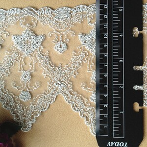 Silver Lace Trim, Tulle Lace, Bridal Trim Lace, Embroidered Lace Fabric image 5