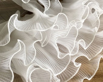 Dentelle d'organza plissée blanc cassé, bordure en dentelle à volants, bordure en dentelle à coudre pliante pour poignets de costumes de soirée cosplay