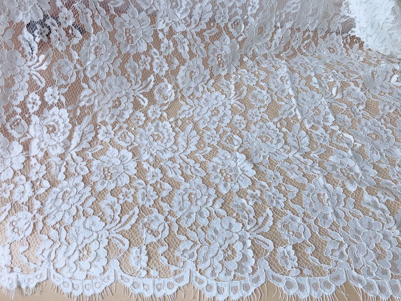 Chantilly Lace Wedding Lace Fabric Ivory Rose Flower Fabric | Etsy