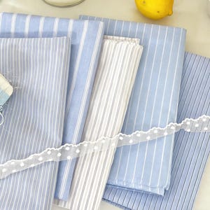 Blue Striple Cotton Fabric, 57” Wide Light Blue Shirt Dress, Maxi Dress, Pillow Sewing Cotton Material