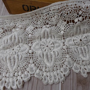 WIDE Cotton Lace Trim Vintage Beige Crochet Lace Scalloped Hollowed Out Lace Fabric 6.7 Inches wide 1 Yard