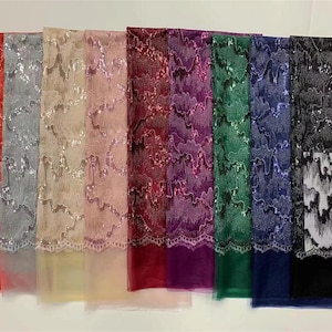 Sequin Lace Fabric, Mountains Pattern Embroidered Mesh Fabric, 8 Colors Sequined Fabric for Evening Dress, Banquet Dress, Dance Costumes