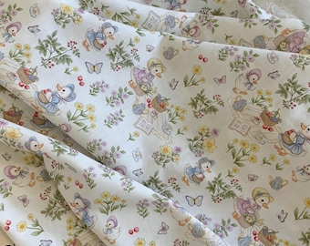 Butterfly and Duck Floral Cotton Fabric, Colorful Floral Cottagecore Quilting Fabric, Kids Garments  Sewing Craft Material