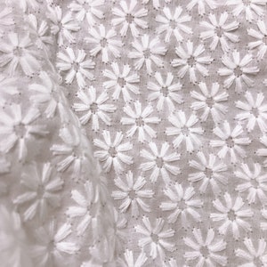 Cotton Fabric, Off white Daisy Flowers Cotton Fabric, Cotton Floral Fabric Wedding Boho Dress Lace Fabric by the yard