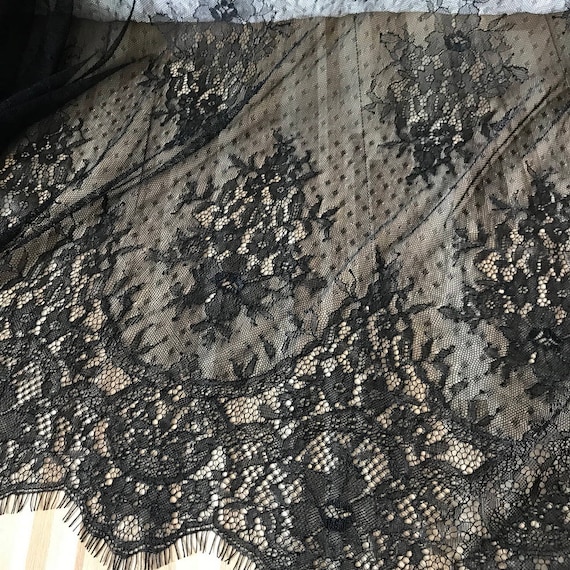 Black French Chantilly Lace Elegant Floral Wedding Fabric Soft - Etsy