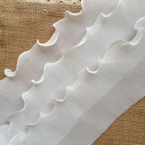 White Elastic Lace Vintage Wedding Bridal Chiffon Lace White Pleated Accordion Lace
