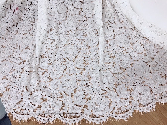 Ivory Scalloped Fabric Chantilly Cord Lace Fabric for Wedding - Etsy