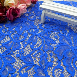Green Stretch Fabric, 59" wide Elastic Lace Fabric, Evening Dress Lace Fabric #2 Royalblue
