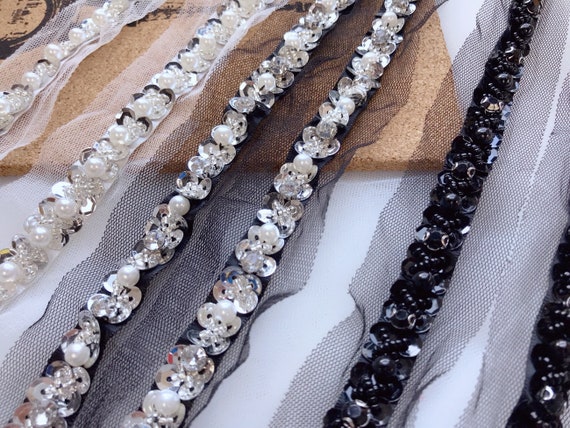 Tessuto Paillettes Pavone Pizzo Cucito Applique Colletto In