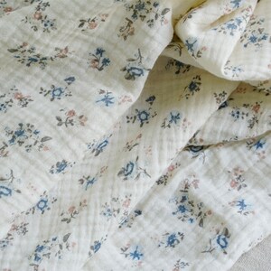 Beige Cotton Fabric Double Layer Crepe Floral Cotton Printed Fabric for Kids Clothing, Girl Dress, Summer Dress image 6