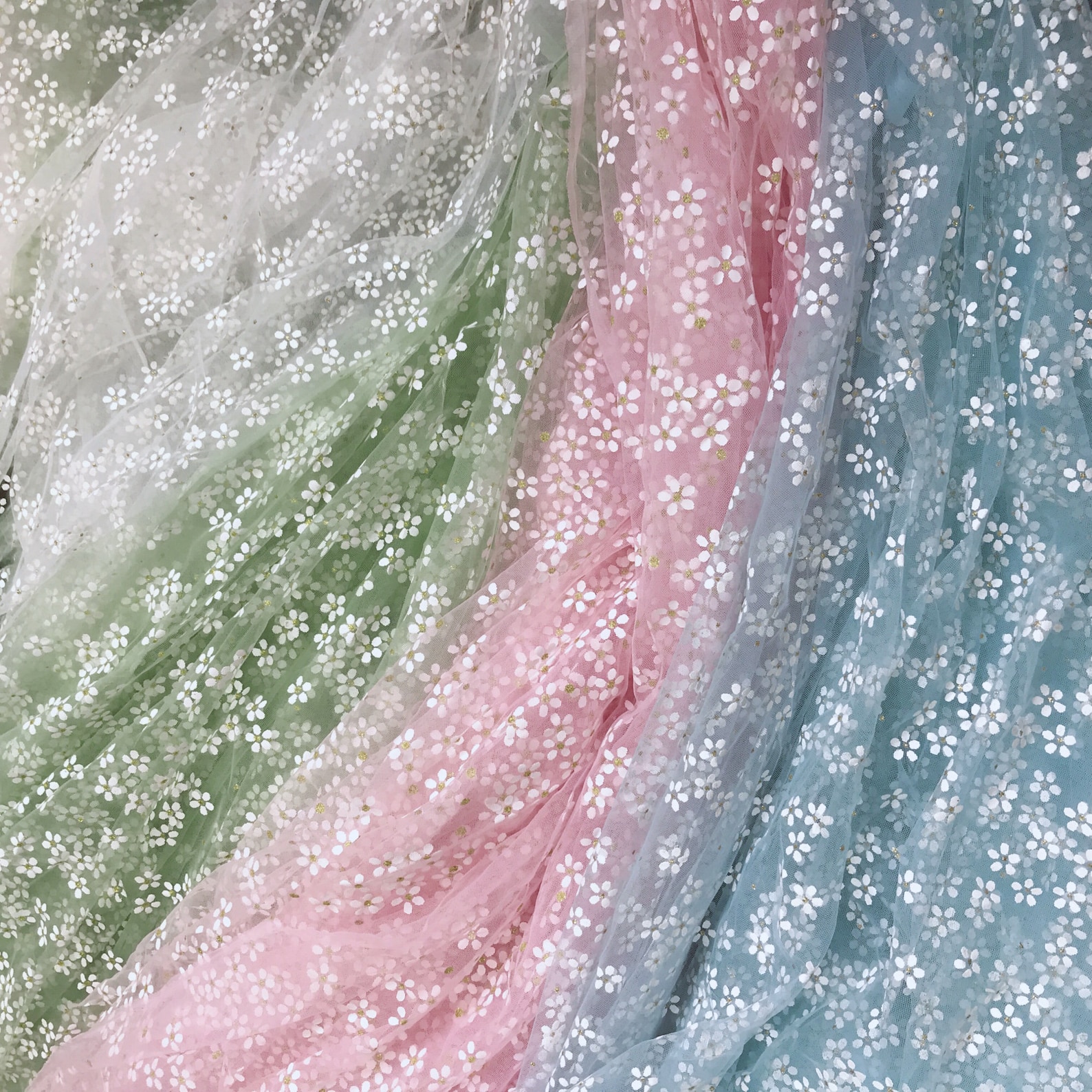 Soft Tulle Floral Printed Fabric Flower With Glitter Design Etsy New