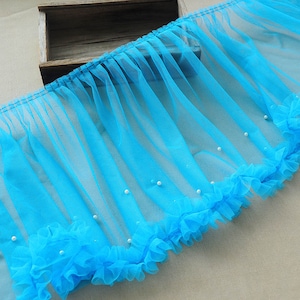 Soft ruffled trim with pearls pleated mesh lace for weddings, baby tutu dress, cake dress, prom dress - Choose Color
