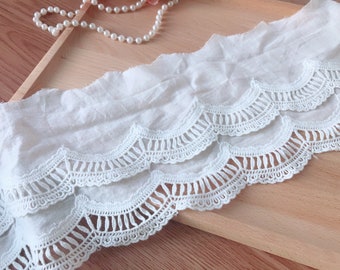 Vintage Scalloped Lace Trim Off white Cotton Lace Trim 5.1" wide lace 2 yards