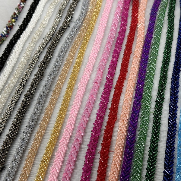 Exquisite Beaded Trim 0.2" Wide Wedding Beaded Lace for Gown Straps, Headbands, Sashes Belt or Cake decoration - 20 colors