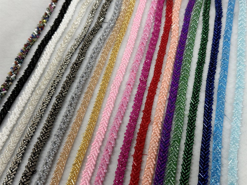 Exquisite Beaded Trim 0.2 Wide Wedding Beaded Lace for Gown Straps, Headbands, Sashes Belt or Cake decoration 20 colors image 1