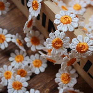 Daisies Trim, Flower Trim Lace, Off white and Orange Flower, Flower Applique Lace, Headband or Scrapbooking Accessories image 1